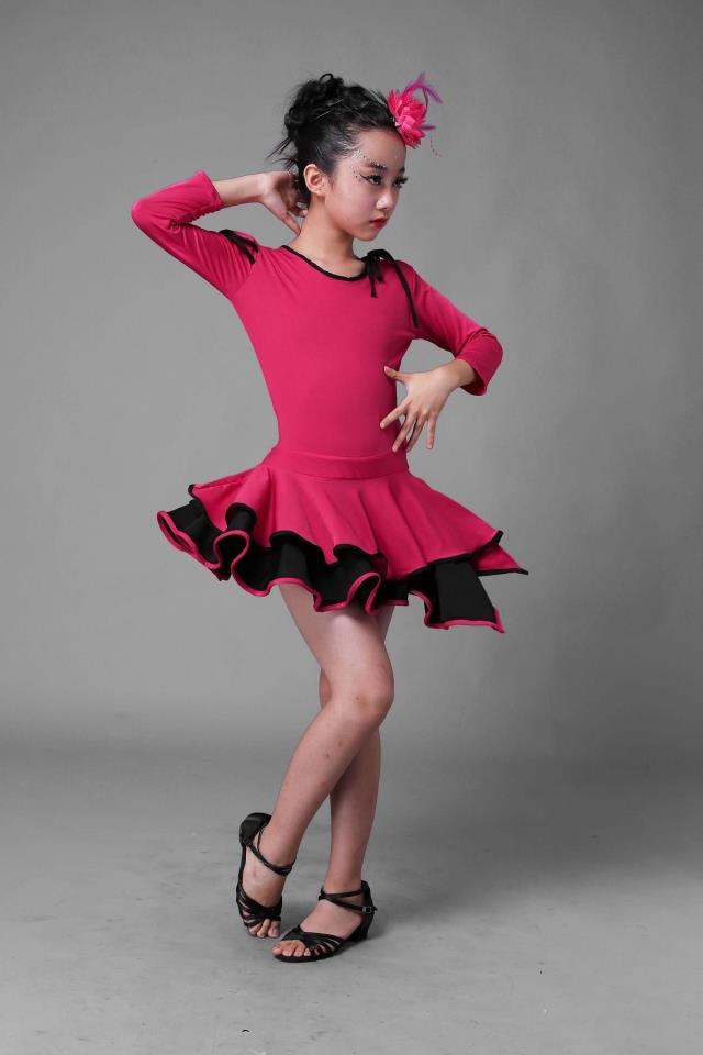 新款儿童拉丁舞裙女童拉丁练功服长袖拉丁练功裙少儿拉丁考级服