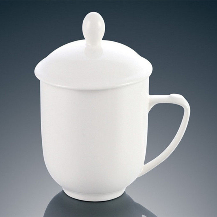 镁质白瓷酒店宾馆客房陶瓷介杯纯白茶杯带盖办公室会议盖杯介杯