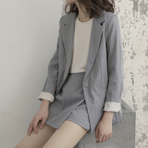 Striped suit suit womens spring and autumn shorts skirt Korean version of the temperament small suit formal casual fashion professional dress formal