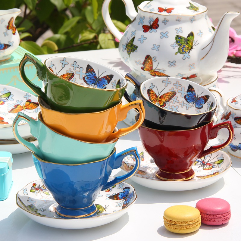 Goods to transport ipads porcelain coffee cup suit European American English afternoon tea set small key-2 luxury pottery red tea cups and saucers