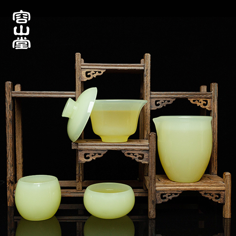 RongShan hall your sapphire porcelain teacup master cup single CPU coloured glaze female glass building sample tea cup kung fu tea set