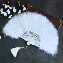 Chinese style Hanfu cheongsam show dance stage performance feather folding fan womens style retro style props