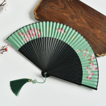 Chinese style white carved folding fan Japanese cherry blossom womens dance Hanfu cheongsam catwalk photo match