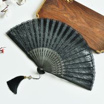 Ladies with cheongsam dance small folding fan black lace ancient style classical retro Hanfu folding Chinese fan