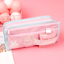 Large-capacity canvas pen bags in the cute multi-functional net red girl stationery box Korean pen box high school student pencil bag Japanese school student pup student girl