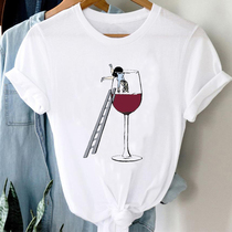 T-shirts Women Cartoon Wine Funny Fashion Clothing Spring Su