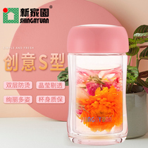 New home double-layer glass female cute water cup portable Korean simple and fresh insulation mini tea making small water cup