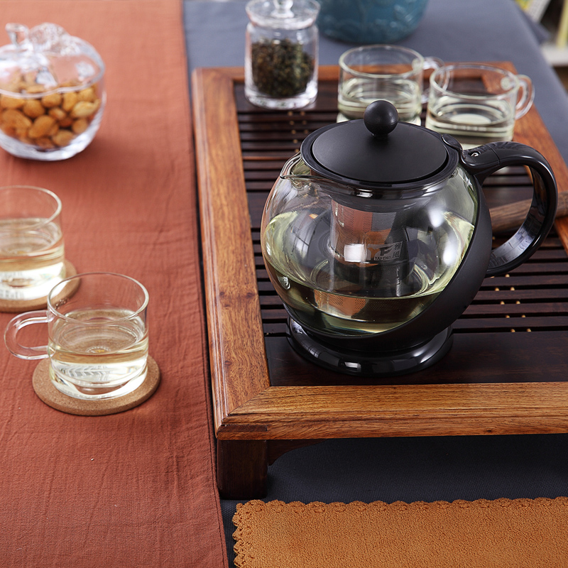 雅风塑料外壳玻璃茶壶家用餐厅酒店泡茶壶不锈钢过滤茶具咖啡壶