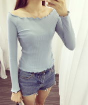 Korean version of the new spring and autumn shoulder collar long sleeve T-shirt top female slim base shirt wooden ear body shirt short