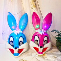 Luminous full face pink bunny mask childrens cartoon animal Childrens Day gift Halloween stage performance props