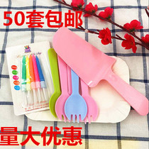 Birthday Cake Cutlery Fork Spoon Suit Plastic Disposable Cake Knife Fork Pan Baking Knife Fork Shovel Combine