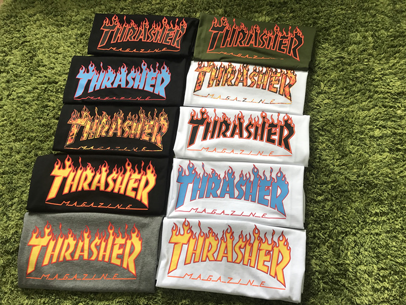 thrasher 日版经典立体火焰logo男女情侣宽松潮短袖tee
