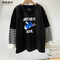 Boys clothes spring and autumn fake two striped T-shirt tops in children and children loose base Shirt School students Autumn Tide