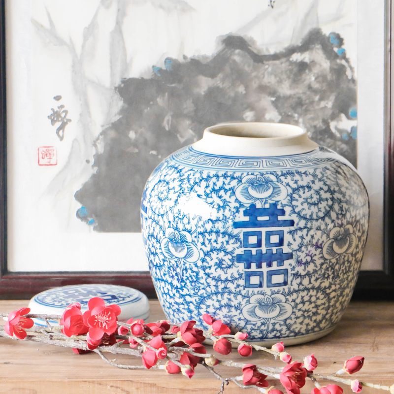 Archaize of jingdezhen ceramic happy character blue treasure ZhuTan new Chinese style classical Ming and the qing dynasties home decoration interior furnishing articles