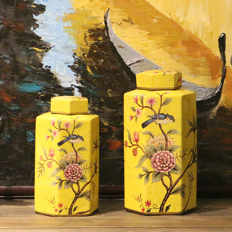 American rural idyll hand - made flowers and birds on the six - party storage ceramic pot European home sitting room soft adornment is placed