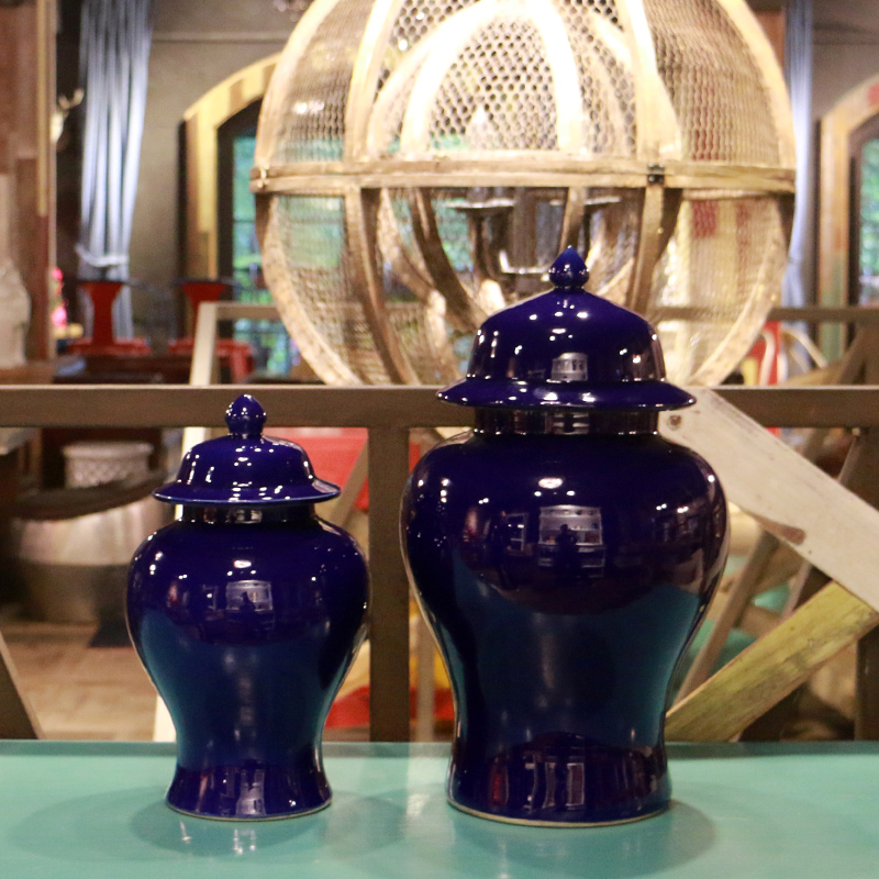 In the geometry space of jingdezhen ceramics single general glaze sapphire blue pot vase is contracted and I and fashionable furnishing articles