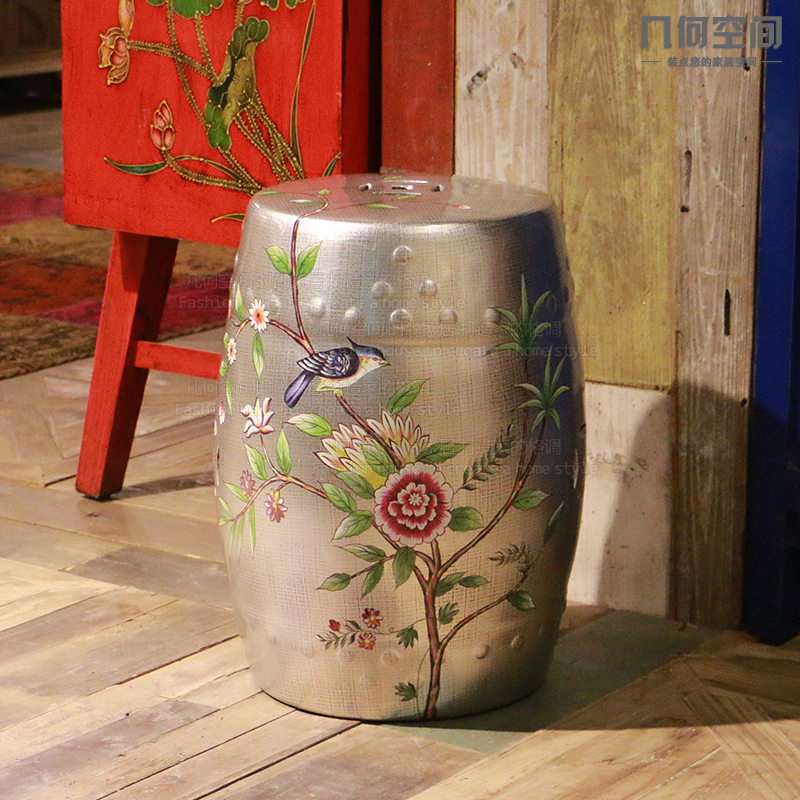 【 】 in the geometry space American country do old silver ceramic drum who home sitting room decorates stylist big furnishing articles