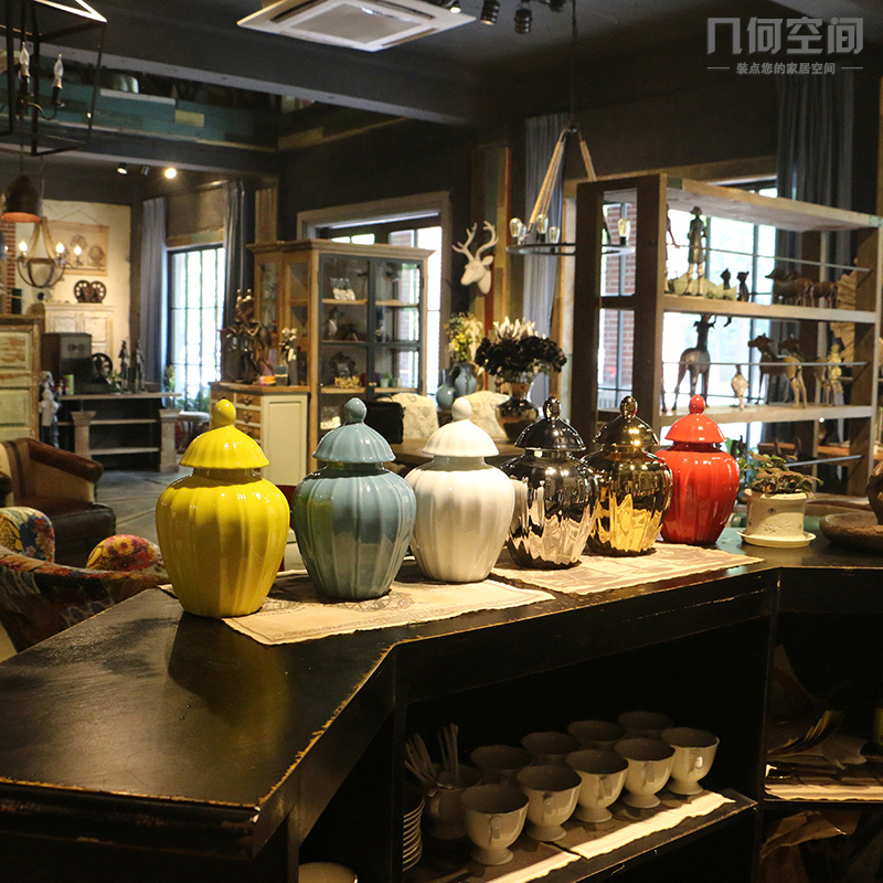 【 】 in the geometry space of jingdezhen single glazed ceramic pumpkin storage tank candy jar European household adornment furnishing articles