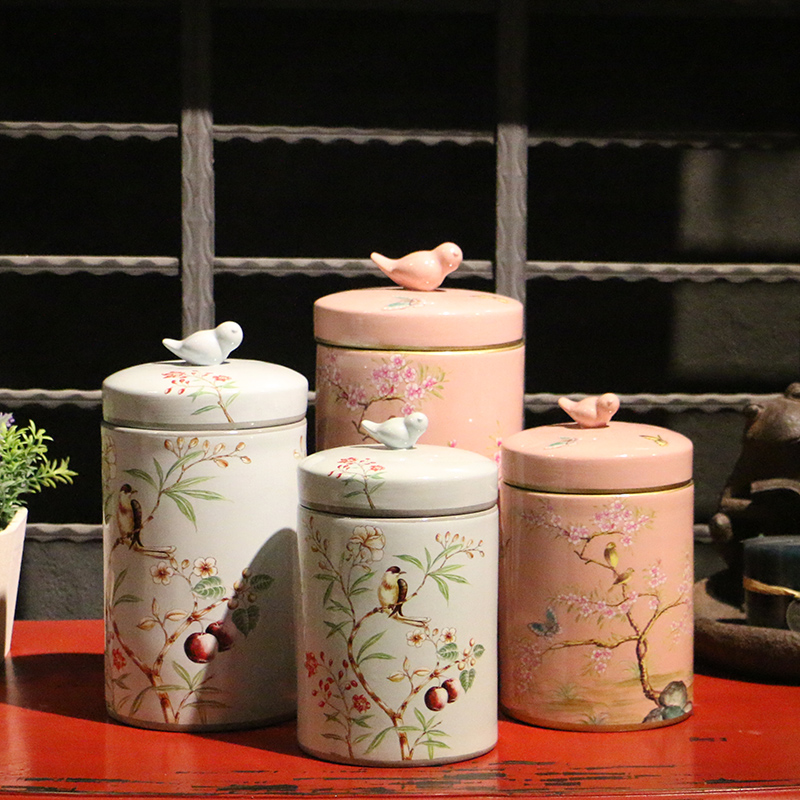 New Chinese style of flowers and birds painting ceramic fresh storage tank of rural household adornment desktop creative European furnishing articles