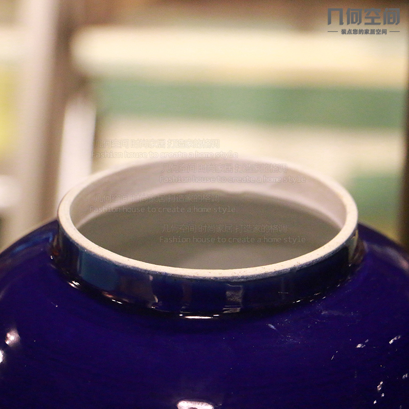 In the geometry space of jingdezhen ceramics single general glaze sapphire blue pot vase is contracted and I and fashionable furnishing articles