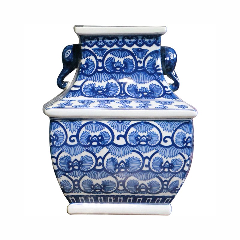 Jingdezhen square blue and white porcelain flower arranging flower implement new Chinese style classical Ming and the qing dynasties home decoration desktop furnishing articles