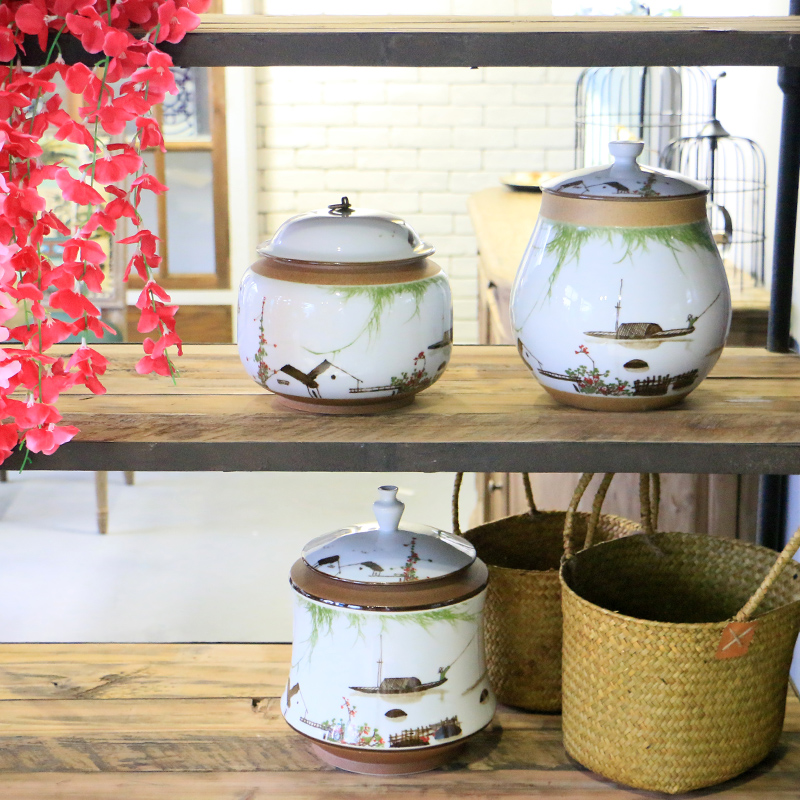 【 】 in the geometry space of jiangnan water nostalgia series ceramic jar of new Chinese style is classic storage jar desktop furnishing articles