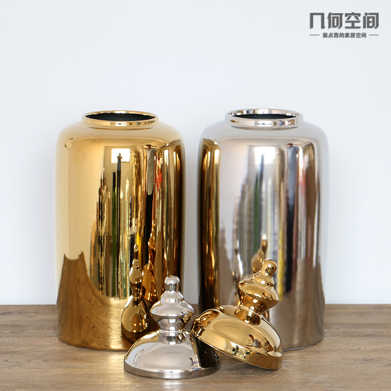 European baroque style living room decoration home furnishing articles of gold silver plating ceramic decoration storage jar