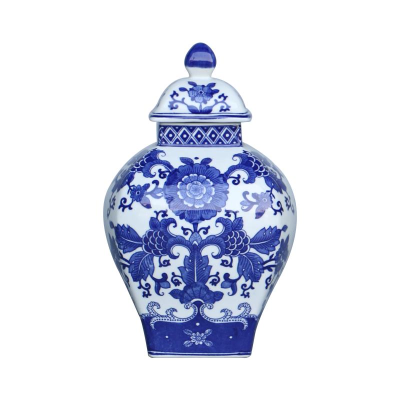 Blue and white can of new Chinese style classical jingdezhen sifang household act the role ofing is tasted storage tank porch desktop with cover furnishing articles