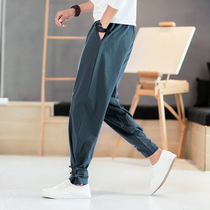 Spring and summer Tang suit Harun pants men's Chinese style linen leggings toe sports pants loose cotton linen nine-point pants