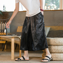 Summer linen pants men's bloomers loose cropped pants plus fat plus large size crotch wide leg pants Harlan beach pants