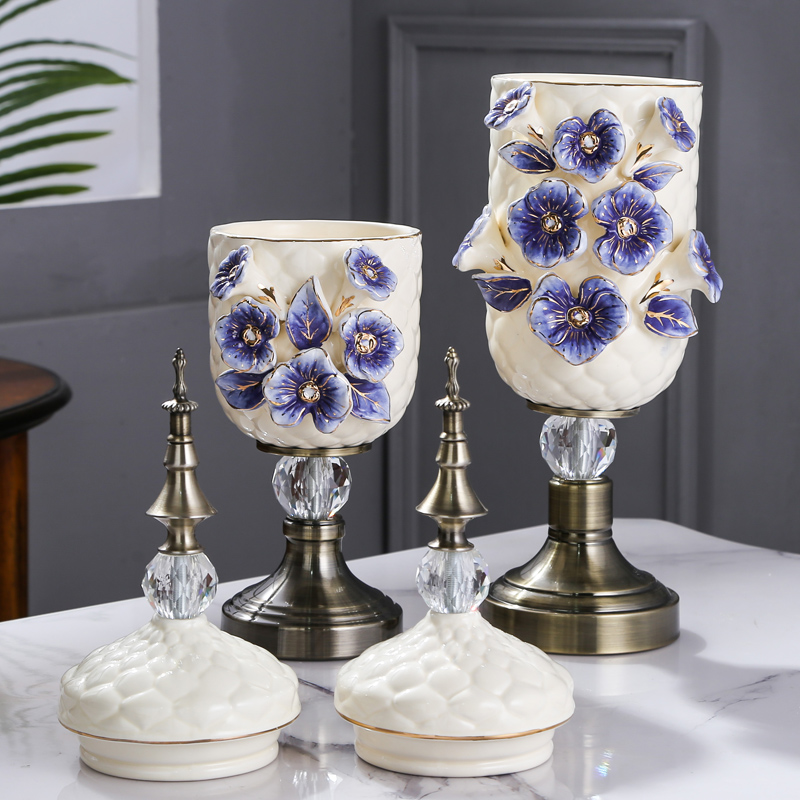 Fort SAN road new royal blue name plum flower vase series suit European ceramic vase and copper decorative vase furnishing articles