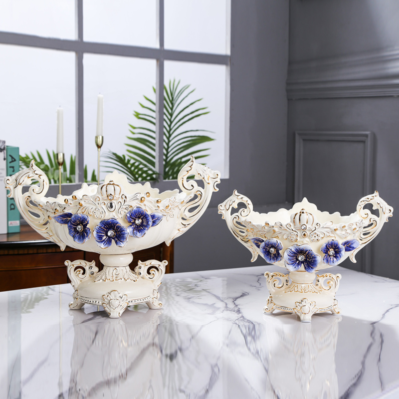 Fort SAN road new royal blue name plum European ceramic bowl sitting room adornment is placed large European ceramic fruit bowl