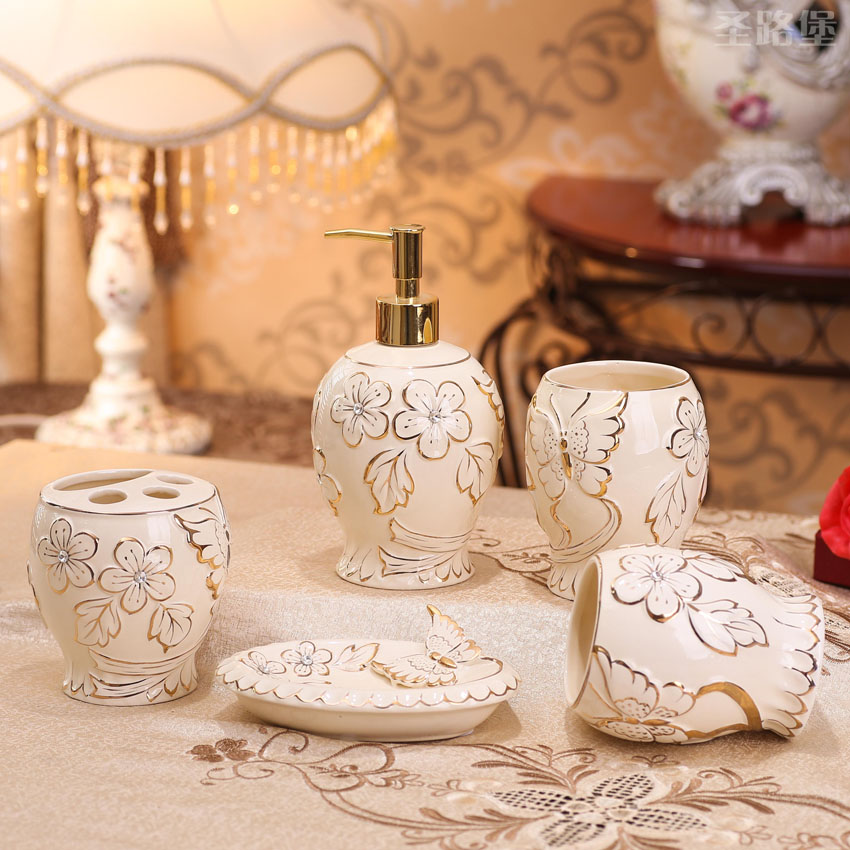 European ceramic bathroom five times inside the bathroom wash gargle suit creative butterfly bathroom furnishing articles wedding gift