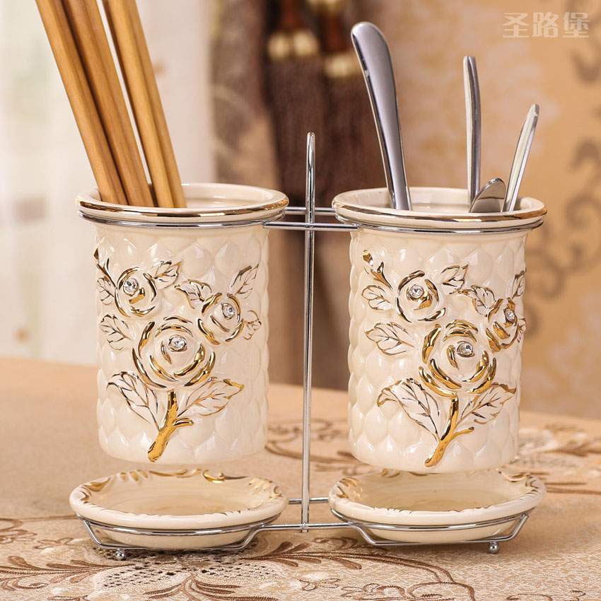 Fort SAN road creative European - style chopsticks tube ceramic relief gold chopsticks box of kitchen accessories creative furnishing articles