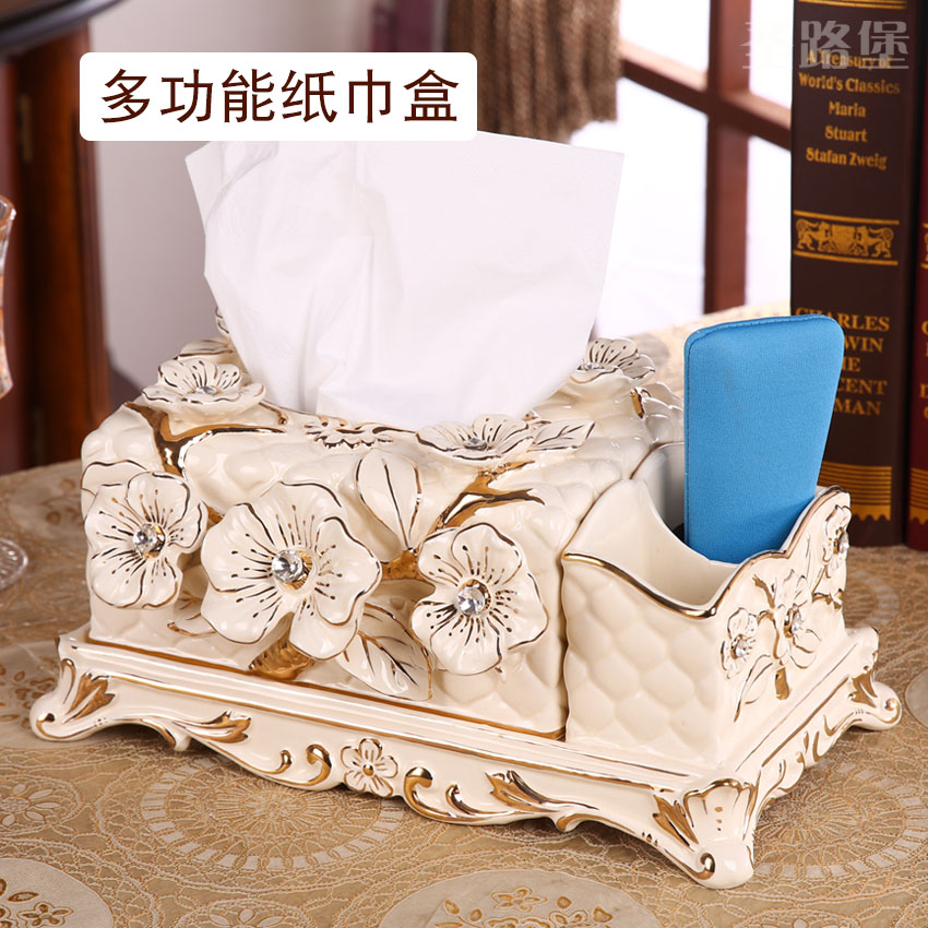 European tissue boxes sitting room light household smoke box creative key-2 luxury ceramic paper box of Nordic remote receive a case