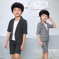 2 Boys' dress grid short-sleeved little suit 3 children's suit 4 summer 5 little boy 6 flower boy three-piece suit 8 years old