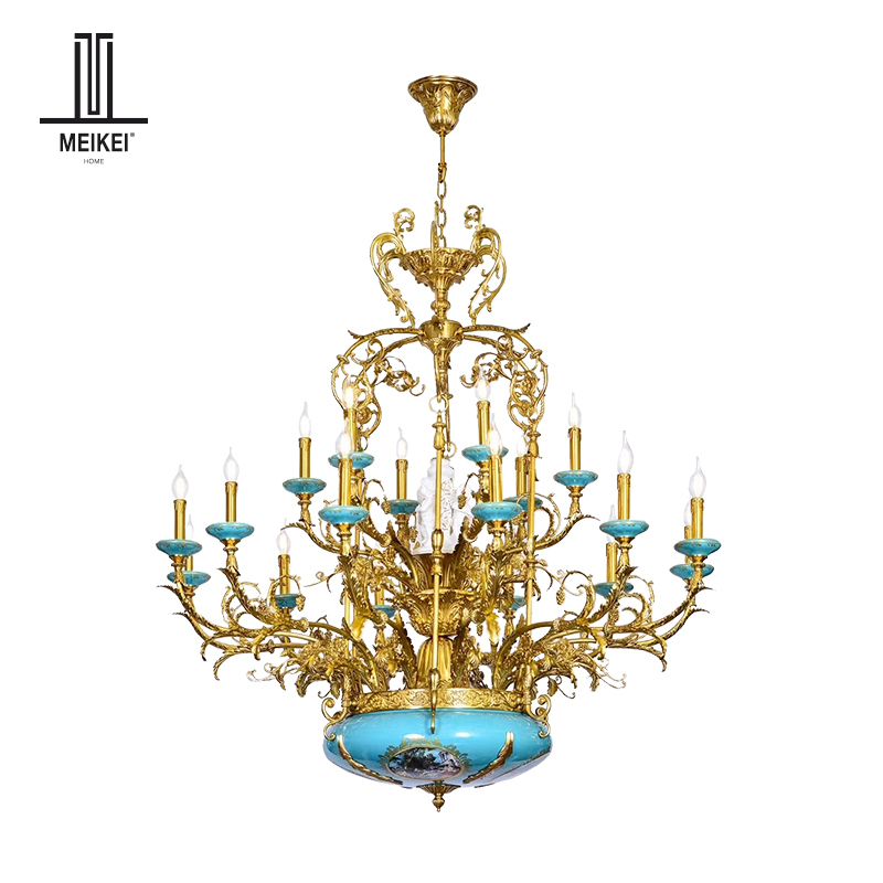 French carried all copper ceramic chandeliers neo - classical European key-2 luxury villa court sitting room dining - room lamps and lanterns of pure copper