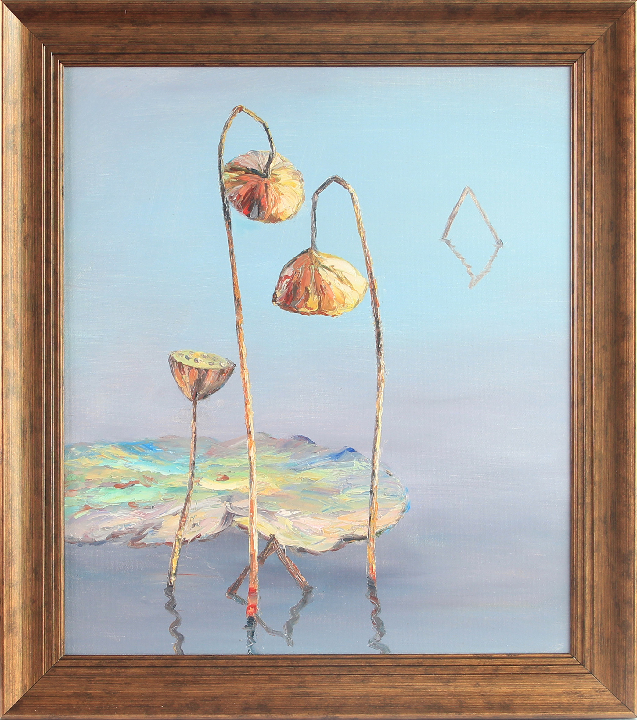 《莲蓬小景》手绘荷叶画荷花油画有框画挂画