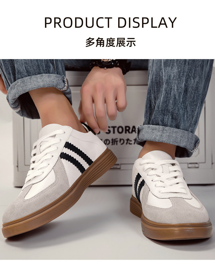 赫尼保罗男鞋白灰板鞋真皮秋季新款轻便头层牛皮厚底百搭休闲鞋