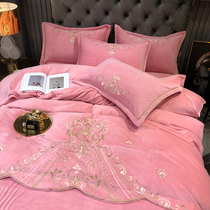 Eurostyle Upscale Milk Suede Bed Four Pieces Double Face Suede Winter Thickened Coral Suede Bed Linen Quilt Wedding Bed