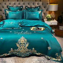 Eurostyle upscale luxury pure cotton four pieces of full cotton 1 8m bed hat linen embroidery quilt cover light and luxurious wind bed supplies