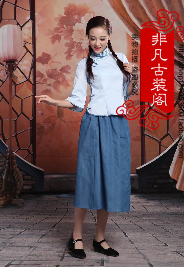 民国风五四青年学生装复古棉麻演出服文艺学院毕业班服女大合唱服