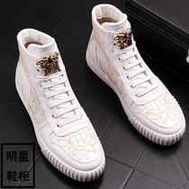 Tide card thick bottom heightening Martin boots hairstylist Cowboy Boots Genuine Leather Lefu Shoes Embroidery Casual High Helping Board Shoes Men