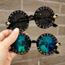Children sun glasses childrens anti-ultraviolet glasses baby Korean fashion Joker round frame letters sunglasses
