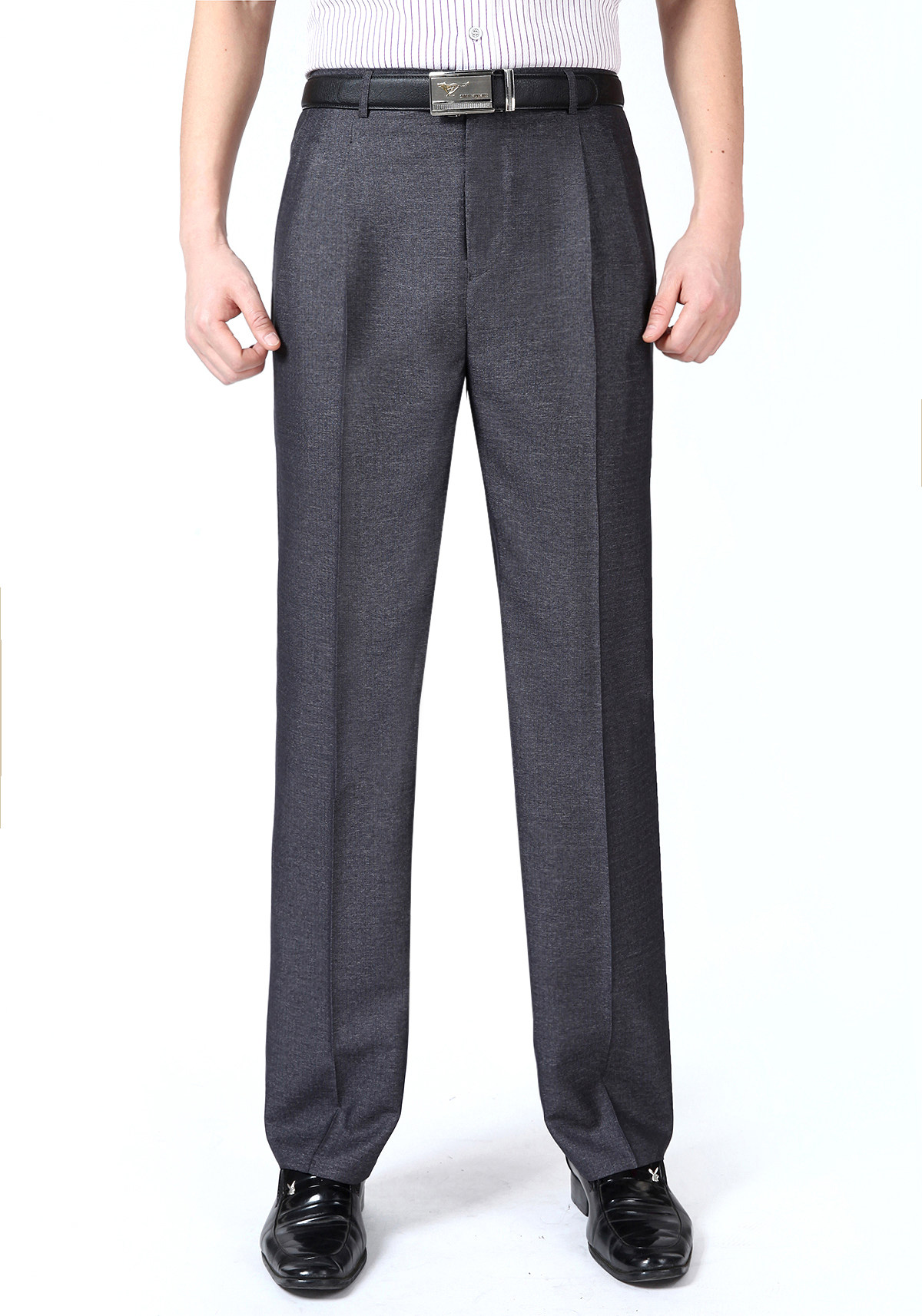 花花公子男士双褶西裤秋冬款中老年高腰免烫宽松西装裤厚款长裤