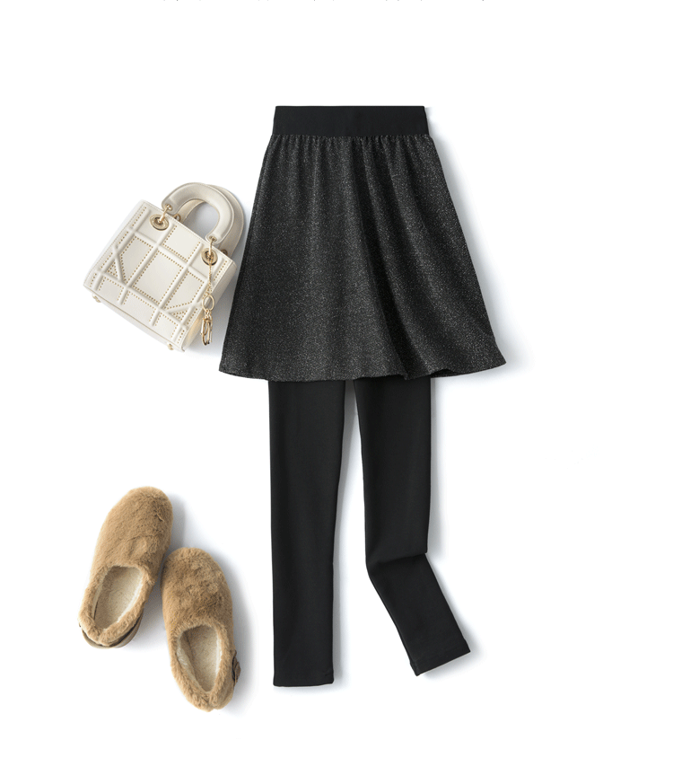 裤裙一体假两件打底裤带裙春秋亮丝百褶裙大码黑色高腰显瘦磨毛