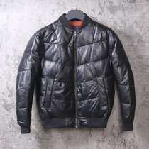 Winter new Hainen genuine leather down jacket for mens short baseball collar floor sheep leather jacket Thickened Jacket