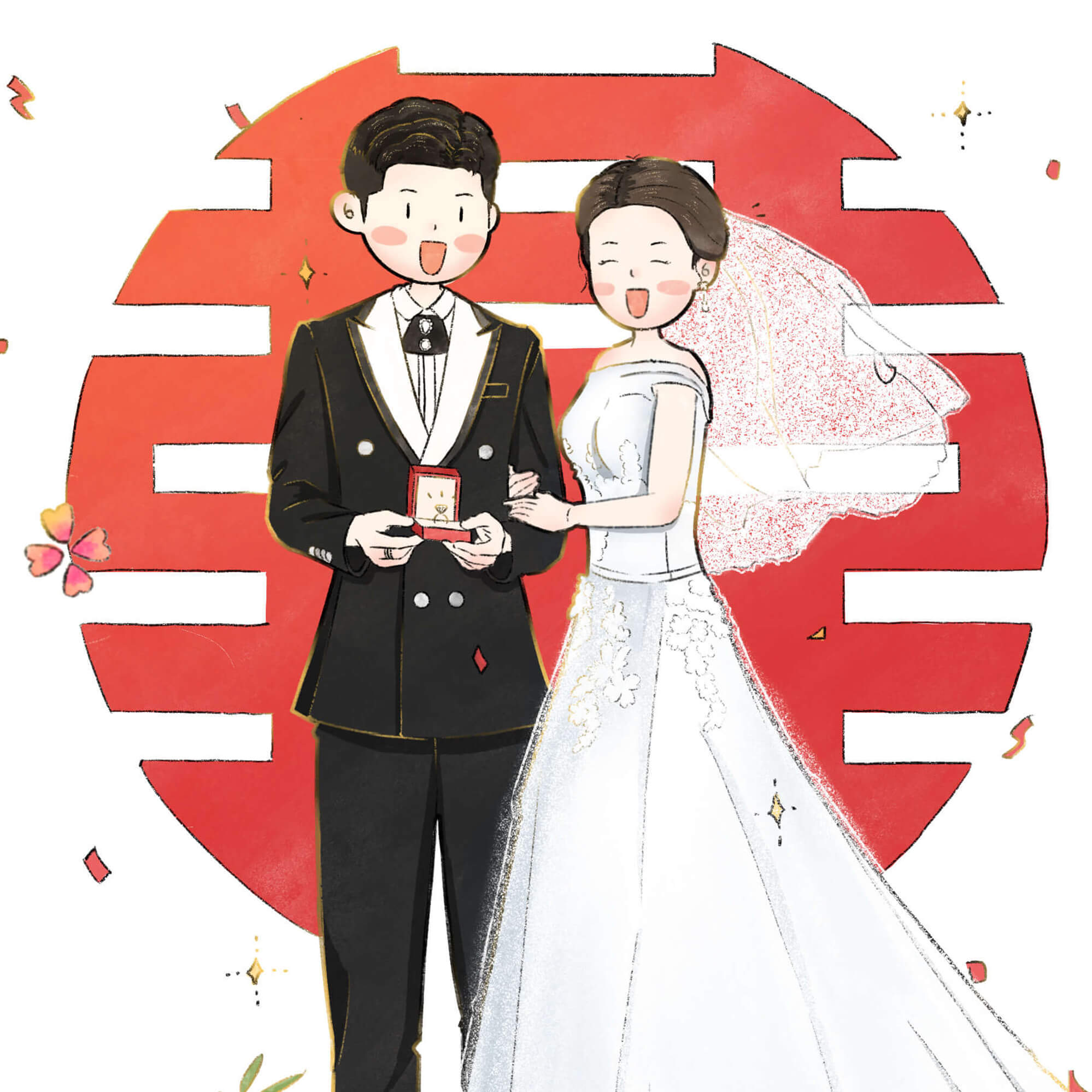 【等比人物】幸绘な婚礼手绘请帖丨邀请函丨纪念意义手绘礼物