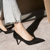 2021 pointed womens single shoes spring and autumn thin heel sexy black womens shoes professional work commuter high heel single shoes