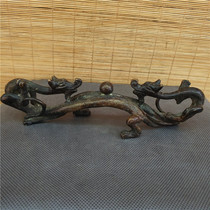 Antique antique hot sale collection fine copper large double dragon play ball pen holder beautiful shape and delicate workmanship